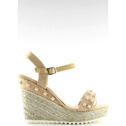 Brązowe Espadryle na koturnie beżowe TS-16 Beige. Brązowe espadryle ButyModne, bez wzorów, z materiału, bez obcasa, na koturnie, bez zapięcia. W wyprzedaży za 79.00 zł.