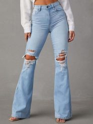 Tazga Dżinsy - Flare fit - w kolorze błękitnym rozmiar: 36. Niebieskie jeansy Tazga, z aplikacjami, z podwyższonym stanem. Za 175.31 zł.