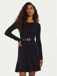 Guess Sukienka dzianinowa W2BK29 Z2YJ2 Czarny Regular Fit. Czarne sukienki Guess, l, z aplikacjami, z dzianiny, bez kołnierzyka, bez ramiączek. Za 329.99 zł.