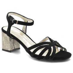 Sandały damskie S.Barski, cholewka ze skóry naturalnej zamszowej pasek wokół kostki z regulacją, czarne, SR61-0102. Czarne sandały S.BARSKI, bez wzorów, z materiału, eleganckie, bez obcasa, na obcasie, bez zapięcia. Za 189.00 zł.