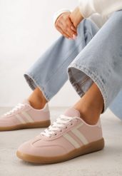 Różowe Sneakersy w Stylu Kultowych Tenisówek Genenor. Czerwone obuwie sportowe Born2be, z dresówki, bez zapięcia, tenisowe. Za 89.99 zł.