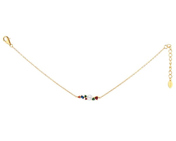 Bransoletka srebrna z perłą i cyrkoniami. Szare bransoletki Apart, z cyrkonią, pozłacane. W wyprzedaży za 109.50 zł.