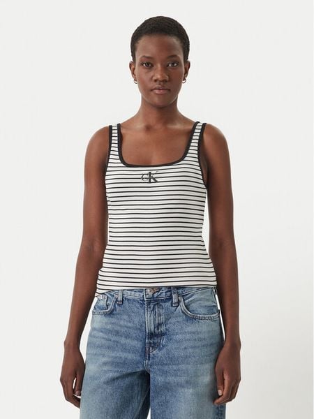 Calvin Klein Jeans Top LV047F832G Czarny Slim Fit. Czarne topy Calvin Klein Jeans, xs, bez wzorów, z bawełny, bez kołnierzyka, bez ramiączek. Za 120.99 zł.