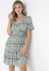 Zielona Wiskozowa Sukienka Mini z Gumką i Materiałowym Paskiem w Pasie Upshaw. Zielone sukienki Born2be, na co dzień, l, bez wzorów, z materiału, bez kołnierzyka, bez ramiączek, mini, proste. Za 64.99 zł.
