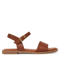 Sandały Tamaris. Brązowe sandały Tamaris, bez wzorów, bez obcasa, na płaskiej podeszwie, bez zapięcia. Za 279.99 zł.