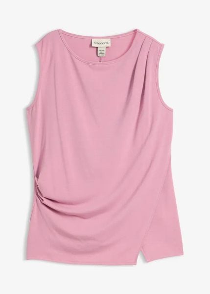 Asymetryczny top. Czerwone topy bonprix, bez wzorów, z asymetrycznym kołnierzem, bez ramiączek. Za 57.99 zł.
