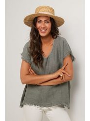 Le Monde du Lin Lniana bluzka w kolorze khaki rozmiar: 40/42. Brązowe bluzki Le Monde du Lin, bez wzorów, ze lnu, klasyczne, bez kołnierzyka, bez ramiączek. Za 159.21 zł.