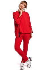 Wygodna Prosta Bluza z Lampasem - Czerwona. Czerwone bluzy MOE, l, bez wzorów, z bawełny, bez kaptura. Za 229.90 zł.