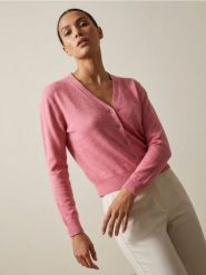 Klasyczny kardigan zapinany na guziki - różowy. Czerwone kardigany Sinsay, l, bez wzorów. Za 39.99 zł.