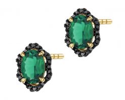 Kolczyki z żółtego złota z czarnymi brylantami i szmaragdami syntetycznymi - próba 585. Czarne kolczyki Apart, z brylantem, złote. Za 3,169.00 zł.