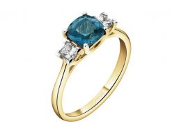 Pierścionek z żółtego złota z diamentami i topazem London Blue - próba 585. Niebieskie pierścionki Apart, z diamentem, złote. Za 5,290.00 zł.