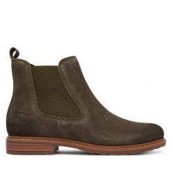 Sztyblety Tamaris. Zielone botki Tamaris, bez wzorów, bez obcasa, na płaskiej podeszwie, bez zapięcia. Za 474.99 zł.