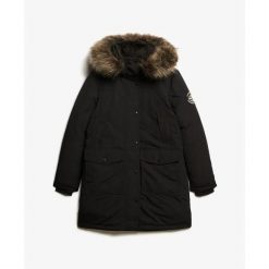 Parka z sztucznego futra damska Superdry Everest. Czarne parki Superdry, na zimę, bez kaptura. Za 824.20 zł.