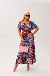 Sukienka kopertowa Valencia Peony MAXI z falującym rękawem i kobiecym dekoltem PLUS SIZE OVERSIZE WIOSNA LATO. Białe sukienki Moda Size Plus Iwanek, na co dzień, na lato, plus size, bez wzorów, z elastanu, eleganckie, bez kołnierzyka, plus size, bez ramiączek, maxi, kopertowe. Za 359.90 zł.