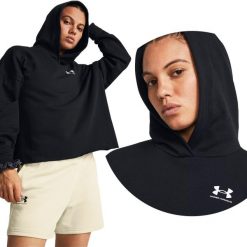 Bluza fitness damska UNDER ARMOUR Rival Terry Oversized Hoodie z kapturem. Czarne bluzy Under Armour, m, bez wzorów, z kapturem. W wyprzedaży za 237.15 zł.
