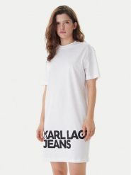 Karl Lagerfeld Jeans Sukienka codzienna B1W13054 Biały Regular Fit. Białe sukienki Karl Lagerfeld Jeans, na co dzień, s, bez wzorów, z bawełny, bez kołnierzyka, bez ramiączek, proste. Za 439.99 zł.