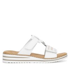 Klapki Rieker. Białe klapki Rieker, bez wzorów, bez obcasa. Za 239.99 zł.