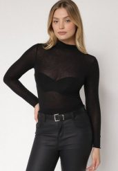Czarna Bluzka z Golfem Typu Longsleeve z Wiskozy z Kaszmirem Fedine. Czarne bluzki Born2be, s, bez wzorów, z jeansu, bez ramiączek. Za 89.99 zł.