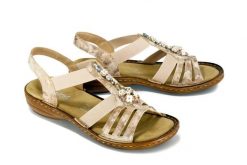RIEKER 60855-31 rosa, sandały damskie. Czerwone sandały Rieker, bez wzorów, bez obcasa, bez zapięcia. Za 289.90 zł.