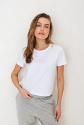 T-SHIRT PIPER BIAŁY M - Flawless. Białe t-shirty Flawless, m, bez wzorów, z bawełny, bez kołnierzyka, bez ramiączek. Za 209.00 zł.