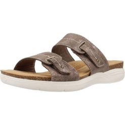 Sandały CLARKS APRIL DUSK Brąz. Brązowe sandały Clarks, bez wzorów, z tkaniny, bez obcasa, bez zapięcia. Za 171.99 zł.