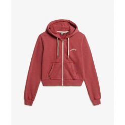 Damska krótka bluza z kapturem z zamek i logo Superdry Essential. Brązowe bluzy Superdry, bez wzorów, z kapturem. Za 326.95 zł.