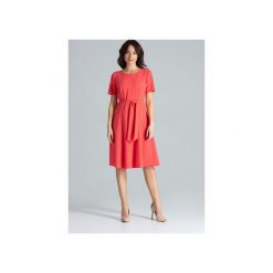 Sukienka L043 Koral. Czerwone sukienki Lenitif, l, bez wzorów, klasyczne, bez kołnierzyka, bez ramiączek, midi. Za 189.00 zł.