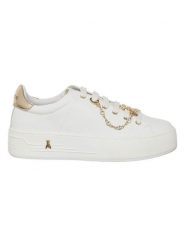 Patrizia Pepe Skórzane sneakersy w kolorze złoto-białym rozmiar: 41. Białe trampki Patrizia Pepe, bez wzorów, bez zapięcia. Za 426.06 zł.