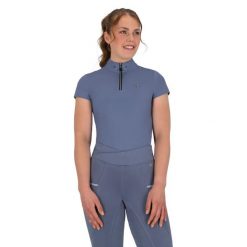 Damskie jeździeckie polo QHP Aubree. Niebieskie koszulki polo QHP, bez wzorów, bez kołnierzyka, bez ramiączek. Za 169.50 zł.