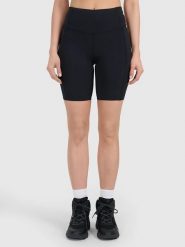 4F Legginsy sportowe w kolorze czarnym rozmiar: L. Czarne legginsy 4f, l, bez wzorów, z materiału, z podwyższonym stanem, outdoorowe. Za 91.99 zł.