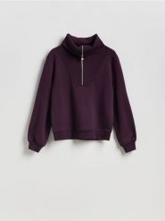 Bluza z wysokim golfem - ciemnofioletowy. Fioletowe bluzy Reserved, l, bez wzorów, z bawełny, bez kaptura. Za 119.99 zł.