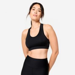 Stanik sportowy Domyos. Czarne bielizna sportowa DECATHLON, s, bez wzorów, z elastanu. Za 24.99 zł.