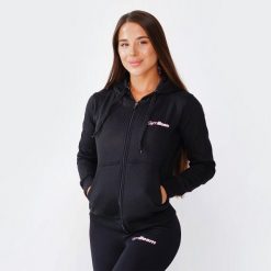 Bluza damska fitness z kapturem czarna Zipper Hoodie. Czarne bluzy GYMBEAM, l, bez wzorów, z bawełny, z kapturem. Za 109.90 zł.
