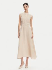ICONA Sukienka letnia RP5LE007 Beżowy Regular Fit. Brązowe sukienki ICONA, na lato, bez wzorów, ze lnu, bez kołnierzyka, bez ramiączek. Za 789.99 zł.