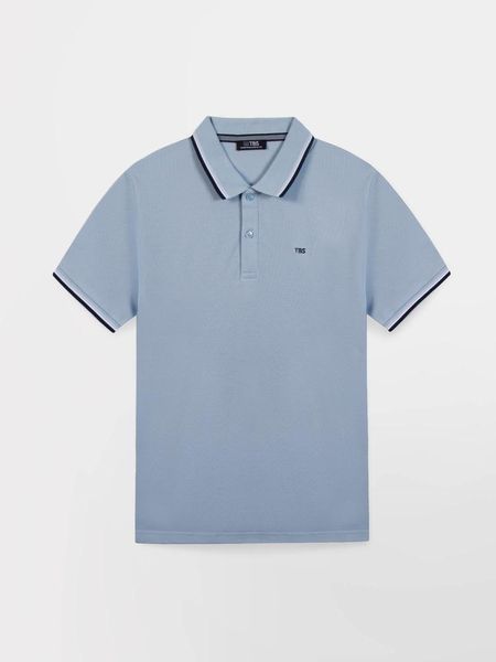 Polo TBS Yvane. Niebieskie koszulki polo Tbs, na lato, xl, bez wzorów, z bawełny, bez kołnierzyka, bez ramiączek. Za 236.60 zł.