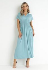Miętowa Sukienka Maxi z Marszczoną Gumką w Talii Yalesima. Zielone sukienki Born2be, l, bez wzorów, bez kołnierzyka, bez ramiączek, maxi. Za 29.99 zł.