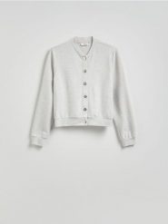 Bluza bomberka - jasnoszary. Szare bluzy Reserved, l, bez wzorów, z dzianiny, bez kaptura. W wyprzedaży za 49.99 zł.