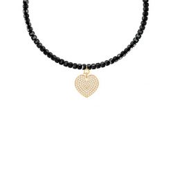 Naszyjnik z kamieni agat z zawieszką serce z białymi cyrkoniami pozłacany. Czarne naszyjniki Lilou, z agatem, pozłacane. Za 597.00 zł.