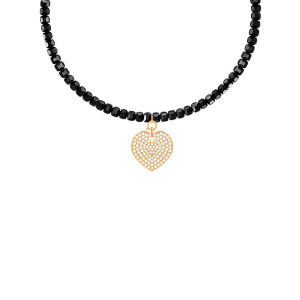 Naszyjnik z kamieni agat z zawieszką serce z białymi cyrkoniami pozłacany. Czarne naszyjniki Lilou, z agatem, pozłacane. Za 597.00 zł.