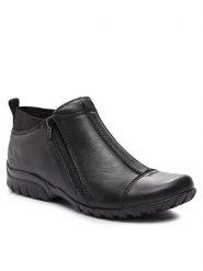 Rieker Botki L4653-00 Czarny. Czarne botki Rieker, bez wzorów, ze skóry, bez obcasa, na płaskiej podeszwie, bez zapięcia. Za 258.99 zł.