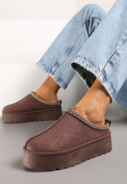 Brązowe Śniegowce na Platformie Ozdobione Haftem i Niską Cholewką Reanessa. Brązowe trapery i śniegowce Renee, z wełny, przed kostkę. Za 84.99 zł.