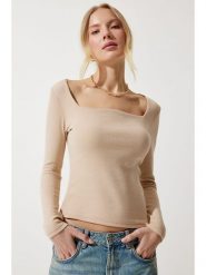 Happiness Istanbul Koszulka w kolorze kremowym rozmiar: S/M. Brązowe bluzki Happiness Istanbul, m, bez wzorów, bez kołnierzyka, bez ramiączek. Za 39.99 zł.