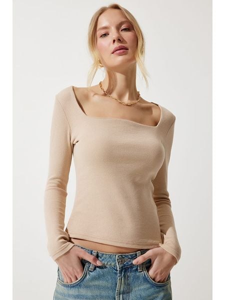 Happiness Istanbul Koszulka w kolorze kremowym rozmiar: S/M. Brązowe bluzki Happiness Istanbul, m, bez wzorów, bez kołnierzyka, bez ramiączek. Za 39.99 zł.