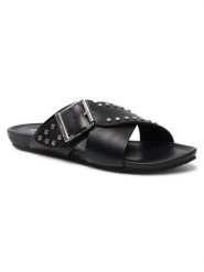 QUAZI Klapki QZ-76-06-001015 Czarny. Czarne klapki QUAZI, bez wzorów, ze skóry, bez obcasa. Za 269.99 zł.