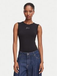 Guess Top W6YP17 K3881 Czarny Regular Fit. Czarne topy Guess, xs, z aplikacjami, bez kołnierzyka, bez ramiączek. Za 174.99 zł.