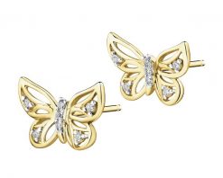 Kolczyki z żółtego złota z diamentami - motyle - 0,05 ct - próba 375. Żółte kolczyki Apart, z diamentem, złote. Za 1,269.00 zł.