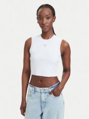 Guess Top W4GZ34 Z3F40 Biały Slim Fit. Białe topy Guess, l, z aplikacjami, z wiskozy, bez kołnierzyka, bez ramiączek. Za 214.99 zł.