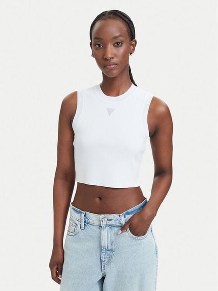 Guess Top W4GZ34 Z3F40 Biały Slim Fit. Białe topy Guess, l, z aplikacjami, z syntetyku, bez kołnierzyka, bez ramiączek. Za 173.99 zł.