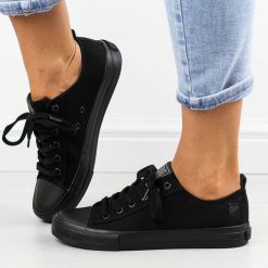 Czarne trampki damskie Big Star Jj274003. Czarne trampki Big Star, bez wzorów, z tkaniny, bez zapięcia. Za 125.80 zł.