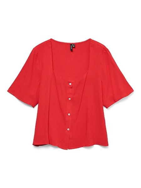Vero Moda Bluzka w kolorze czerwonym rozmiar: XS. Czerwone bluzki Vero Moda, s, bez wzorów, z wiskozy, klasyczne, bez kołnierzyka, bez ramiączek. Za 30.92 zł.